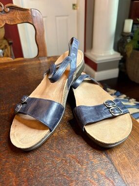 Dansko Rebekah Navy Blue Waxy Burnished Leather Sandals - Size 38